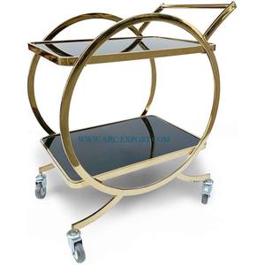 รถเข็น2ชั้นพร้อมกรอบโลหะและแก้วสำหรับตกแต่งใหม่รถเข็นเฟอร์นิเจอร์โรงแรมทำจากโลหะสีทอง - Product Image 3