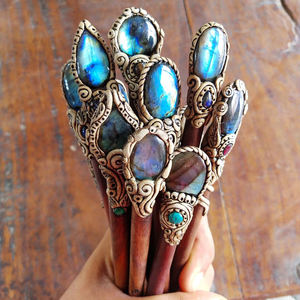 Palillos para el cabello de arcilla polimérica de labradorita de Fuego Azul con acetato, accesorios para el cabello de cristal curativo de labradorita de moda, piedras preciosas sueltas - Product Image 2