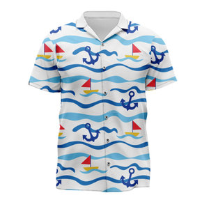 Camisas de vacaciones de gran tamaño para hombre de manga corta azul blanco veleros barcos y yates camisa hawaiana náutica única - Product Image 1