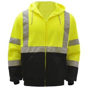 Sweat-shirt à capuche réfléchissant pour homme Veste de travail en polyester à manches longues avec fermeture à glissière et blocage des couleurs Manteau de sport de sécurité - Product Image 3