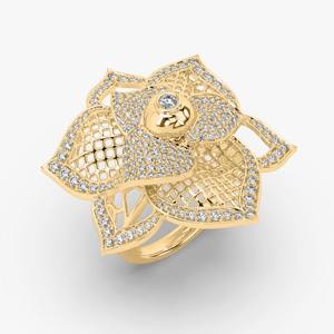 Fleur Design un au-dessus de l'autre bague en or et diamant disponible en 14k 18k Rose jaune blanc certifié Vvs Lab Grown Ring - DS0561 - Product Image 1