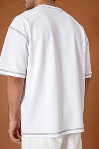T-shirt surdimensionné personnalisé pour homme, en tissu tricoté sérigraphié, style streetwear, manches courtes, épaules tombantes, poids lourd. - Product Image 5