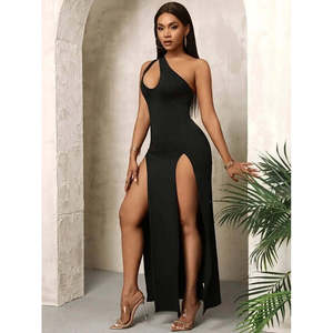 Vestido largo de crepé brillante con un solo hombro descubierto, detalle de corte en forma de lágrima y abertura, para mujer, 25503 - Product Image 5