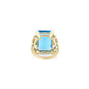 Diseño único Estilo clásico 18K Oro amarillo sólido Topacio azul genuino y anillo grueso de diamante Joyería hecha a mano - Product Image 6