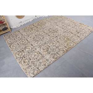 Alfombra turca Vintage Beige Marrón 5,9x8,2 pies Tejido plano de lana con patrón de retazos para decoraciones de sala de estar - Product Image 2