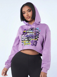 Logotipo personalizado al por mayor Crop Tops Mujeres Sudadera con capucha Serigrafía Manga larga En blanco Deportes de invierno Gimnasio Crop Pull Over Sudadera con capucha para las mujeres - Product Image 4