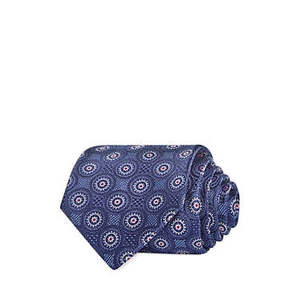 Cravatta classica da uomo Bloomingdale's con design a medaglione grande, in seta blu navy, taglia 8 - Product Image 1