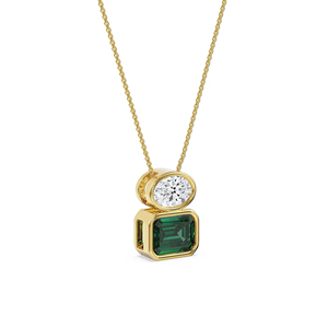 Luxury <b>Emerald</b> & Diamond <b>Pendant</b> Necklace in 18K Gold Geometric Double Stone Necklace for Women - Product Image 3