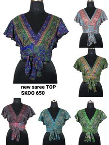 Premium Floral Silk Saree <b>Top</b> Elegant Vintage Design Breathable Comfortable Fit for <b>Weddings</b> Everyday Glam Short Length for All - Product Image 3