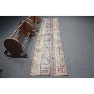 พรมวินเทจ, พรมแบบยาวขนาด 2.5x10.7 ฟุต พรมตุรกี, พรมขนสัตว์สีน้ำเงินสไตล์ตะวันตกเฉียงใต้ - Product Image 1