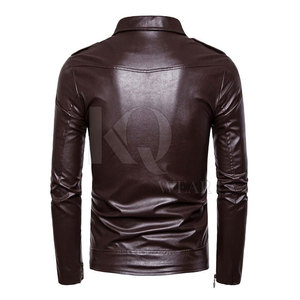 Blouson en cuir d'hiver pour homme, style motard classique, coupe ajustée, réversible, respirant, avec logo frontal et fermeture éclair, mode décontractée urbaine - Product Image 2