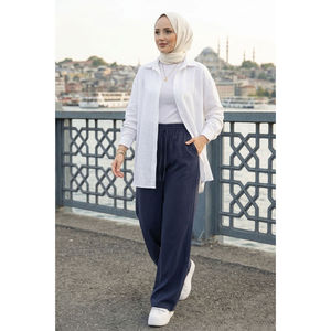 Pantalones Cargo Casuales Azul Marino de Pierna Ancha de Tencel con Diseño de Cintura Alta, Transpirables y con Técnica Antiarrugas para Primavera - Product Image 1