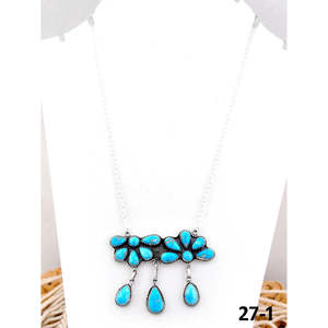 Collar Hecho a Mano Estilo Suroeste con Plata de Ley y Turquesa, Diseño de Flor, Ancla y Cuentas Numéricas, Cadenas Clásicas para Regalos - Product Image 1