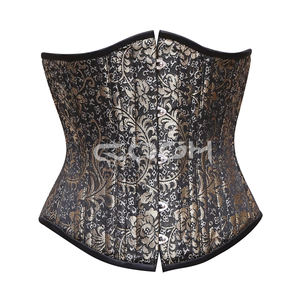 Corset amincissant sous-poitrine en acier, noir et brocart floral doré, pour une silhouette sablée - Product Image 1