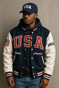 High Quality Men's Formal Varsity <b>Jacket</b> Custom Logo Embroidery Wholesale OEM Winter Wool Leather Custom Color Unisex <b>Plus</b> <b>Size</b> - Product Image 5