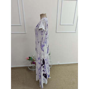 Robe longue Supreme à manches courtes et col en V pour femme, motif imprimé, 37508 - Violet - Product Image 6