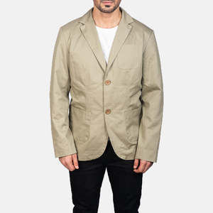 Blazers pour hommes Borges en tissu polycoton beige, fermeture à boutons, tissu peigné - Product Image 4