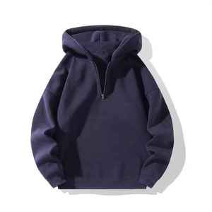 Sudadera con capucha personalizada para hombre, 100% algodón, de invierno, lisa, con media cremallera, hombros caídos, estilo esencial, corte regular, informal, manga larga - Product Image 2
