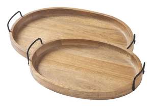 Plateau de service rond en bois antidérapant Poignées en métal antidérapantes Plateaux de service décoratifs de Noël pour restaurant Plateaux de service pour la maison - Product Image 5