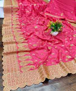 Ropa de fiesta de diseñador de estilo Bollywood, ropa de trabajo con perlas, Sari para mujer, nueva con blusa, llegada india, tela bordada de red para mujer, ropa 500 - Product Image 3