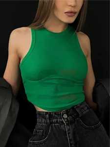 New Women's Solid Pattern Rib Tank <b>Top</b> Custom Printed Short Length Singlet Vest High Street Halter <b>Top</b> Woven Fabric Wholesales - Product Image 5