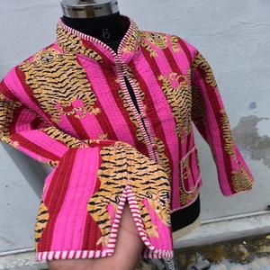 Handmade Women's <b>Quilted</b> Jacket Indian Block Design Eco-Friendly Breathable Quick Dry Thick 100% Cotton Filled Button Open - Product Image 3