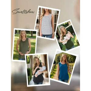 Camisetas sin mangas de maternidad para mujer, camisetas sin mangas fruncidas elásticas suaves para lactancia materna, embarazo posparto - Product Image 5