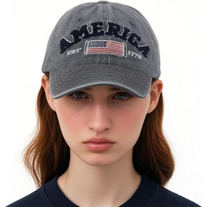 Casquette de baseball rétro américaine 1776, nouvelle arrivée 2026, unisexe, grise, en coton délavé, personnalisée, drapeau américain patriotique, casquette de papa - Product Image 1