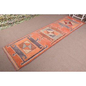 Vintage Turkish <b>Runner</b> <b>Rug</b> 3.1x11.2 ft, Orange Gray Polka dot <b>Rug</b> - Product Image 2