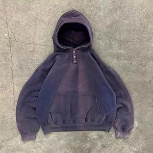 Sweat à capuche zippé en détresse personnalisé 100% coton éponge française lavage à l'acide avec motif de lettres françaises fanées pour l'hiver - Product Image 6