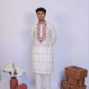 Kurta นักออกแบบผ้าแจ็คการ์ดสีขาวสำหรับงานแต่งงาน - Product Image 1