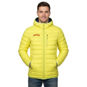 Chaqueta Acolchada para Hombre, Color Amarillo Sólido, Diseño Personalizado, Tejido Transpirable, Relleno de Algodón, Manga Larga, con Capucha - Product Image 4