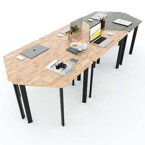 Set of 6 Trapezoidal <b>Tables</b> Modern Design with Oval Iron Legs Lego-Style Meeting <b>Tables</b> Made From Rubber Wood-HBLG023 - Product Image 2