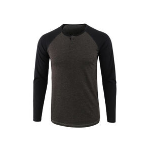 Nouveaux hommes décontracté à manches longues coton sweat unisexe surdimensionné Vintage t-shirt couleur-bloqué côtelé poignets américain grande taille - Product Image 1