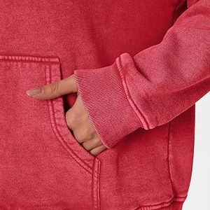 Wholesale Women Acid <b>Wash</b> Winter Fleece Hoodie High Quality Casual with Long Sleeve <b>V</b>-Neck Button-Up Design - Product Image 5