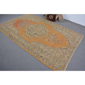 Alfombra de lana turca Vintage auténtica de 55x87 pies, hecha a mano, ecológica, diseño de retazos bohemios, alfombras de comedor con respaldo de látex verde naranja - Product Image 4