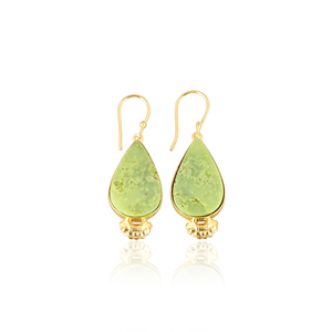 Designer Brass Gold Plated Gemstone <b>Earrings</b> With Green <b>Opal</b> Elegant Brass Drop <b>Earrings</b> With Shine And Finish For Birthday Gift - Product Image 1
