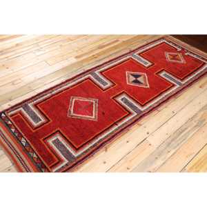 Turkish Vintage <b>Runner</b> Rug 3.3x9.8 ft, <b>Red</b> Gray Moroccan Wool Rug - Product Image 2