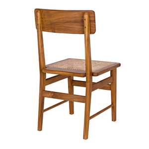 Chaise en teck de style scandinave avec assise en cannage, chaise de salle à manger minimaliste pour jardin, mobilier indonésien - Product Image 4