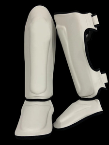Custom <b>MMA</b> <b>Shin</b> <b>Guards</b> Muay Thai Kickboxing <b>Shin</b> Instep <b>Guards</b> PU Leather Black with Red Trim Leg Protection Gear - Product Image 3