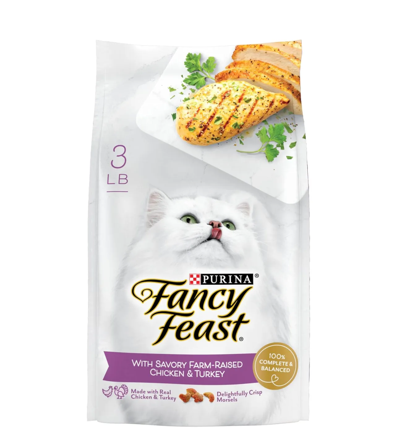 Nutrição completa e equilibrada Ração seca para gatos com frango e peru saborosos, Festa Fantasia, saco de 3 libras