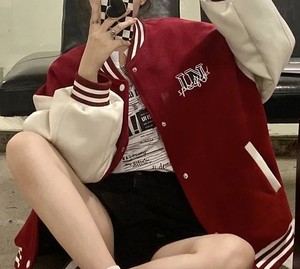 แจ็กเก็ตเลตเตอร์แมนของผู้หญิงแจ็กเก็ตโรงเรียนกันลมมีสไตล์ปักลาย3D - Product Image 6