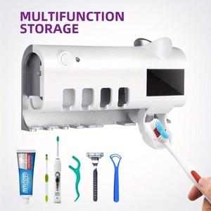 Soporte para cepillo <span class=keywords><strong>de</strong></span> dientes <span class=keywords><strong>de</strong></span> baño 3 en 1, soporte para cepillo <span class=keywords><strong>de</strong></span> dientes montado en la pared con 4 ranuras y 1 <span class=keywords><strong>dispensador</strong></span> automático <span class=keywords><strong>de</strong></span> pasta <span class=keywords><strong>de</strong></span> dientes para la familia - Product Image 5