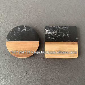 แผ่นรองแก้วไม้หินอ่อนธรรมชาติ งานแฮนด์เมด ขายส่ง สำหรับตกแต่ง สีขาวดำ - Product Image 2