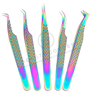 Rainbow Multi Color Best Selling Latest 5 Pieces Diamond Handle Volume Eyelash Extension Tweezers with <b>Box</b> Eco-Friendly - Product Image 6