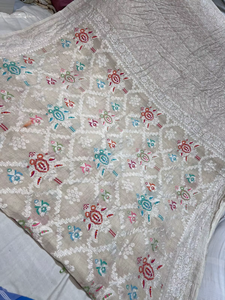 Sari en Georgette Tassur Pur Traditionnel Exclusif, Semi-Banarasi Tilfi Meena, Motifs Meenakari Multicolores, Tissu Luxueux - Product Image 5