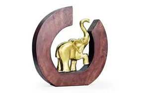 TW ตกแต่ง Handmade ช้างรูปปั้นตกแต่งโลหะและไม้ประติมากรรมแกะสลักไม้ของขวัญแต่งงานสําหรับผู้เข้าพัก - Product Image 6