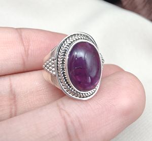 แหวนพลอยอะเมทิสต์รูปไข่925สเตอร์ลิงวินเทจทำด้วยมือพลอยธรรมชาติเครื่องประดับงานแต่งงานขายส่ง - Product Image 6