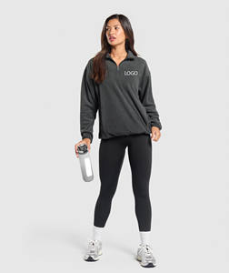 Dark <b>Grey</b> Women's Quarter Zip Fleece <b>Sweatshirt</b> 360GSM Warm Pullover Custom Logo Casual Streetwear Long Sleeve Winter Top - Product Image 4