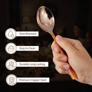 Ensemble de cuillères de service martelées en acier au cuivre avec long manche en vente en gros - Product Image 3